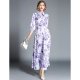 Female holiday, go out of fashion, elegant swing dress, lavender floral shirt collar