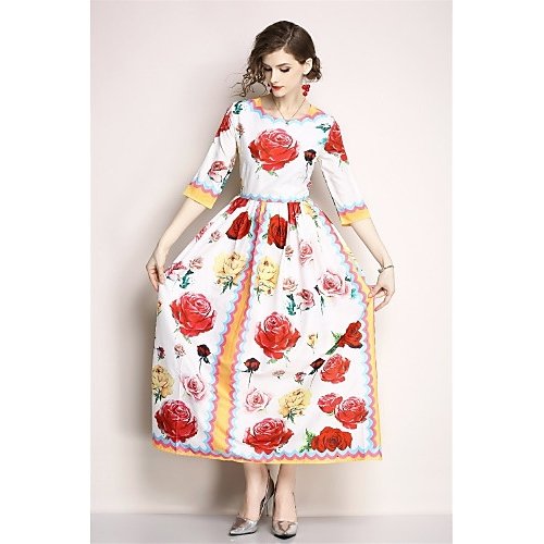 Plus Size Women spend a day, weekend chic, sophisticated Slim tight dress, patchwork floral print